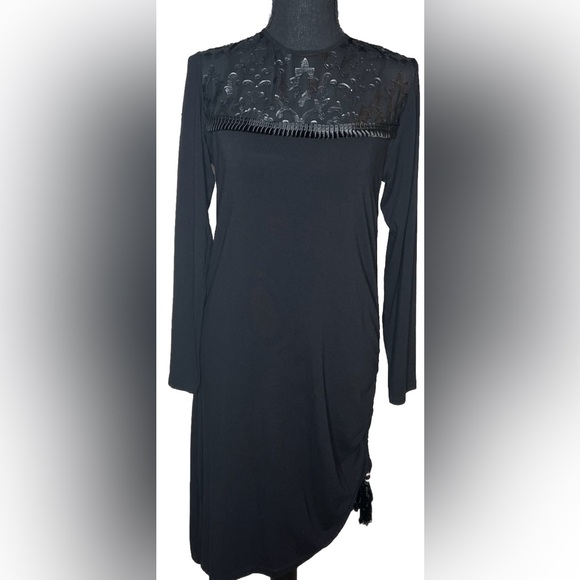 🤩 NEW ITEM! Analili Irma Ruched Tunic Dress Black Asymmetrical Midi Knee Length - Picture 5 of 13